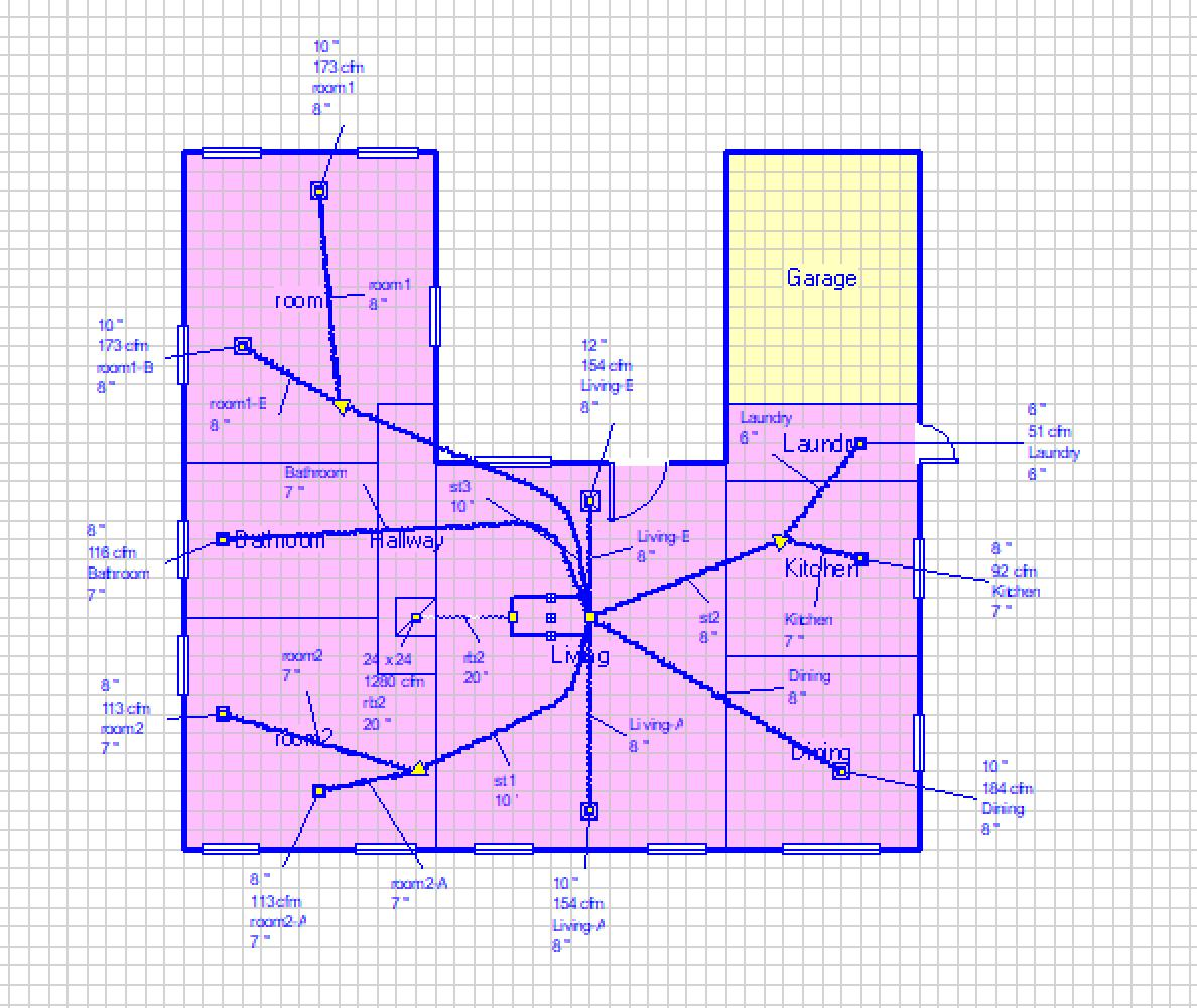 Wrightsoft drawing example 3: Airflow mapped to each room
