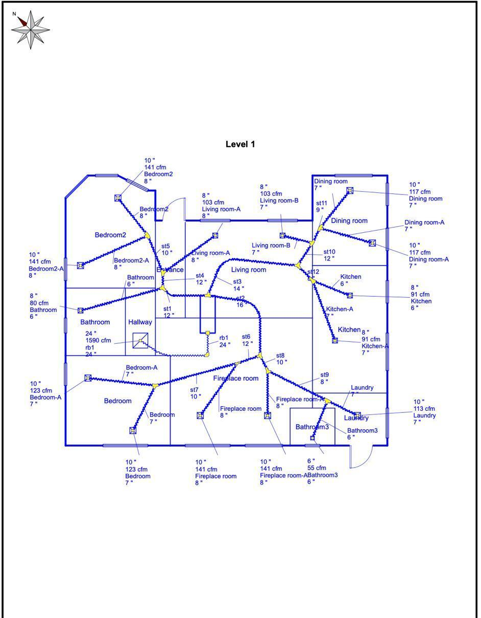 Wrightsoft drawing example 1: Room-by-room duct layout