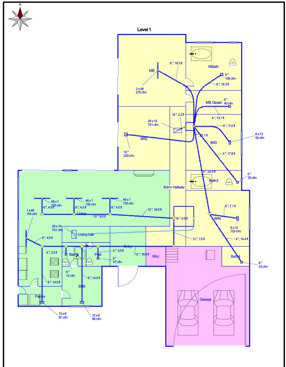 Wrightsoft drawing example 2: Duct lengths & register placement