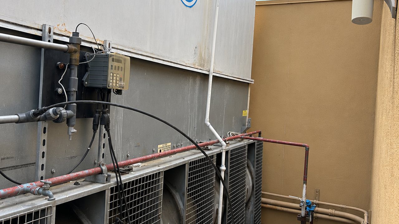 Commercial cooling tower equipment on a rooftop
