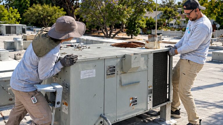 Cold Cloud technicians installing a rooftop HVAC unit in Los Angeles
