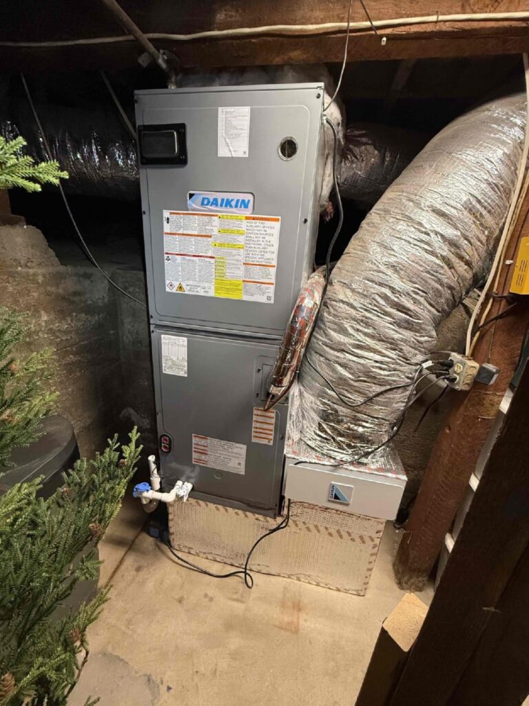 Heat pump installations often include updated ductwork that improves indoor air quality ttic ductwork and air handler upgraded as part of a heat pump installation in Los Angeles