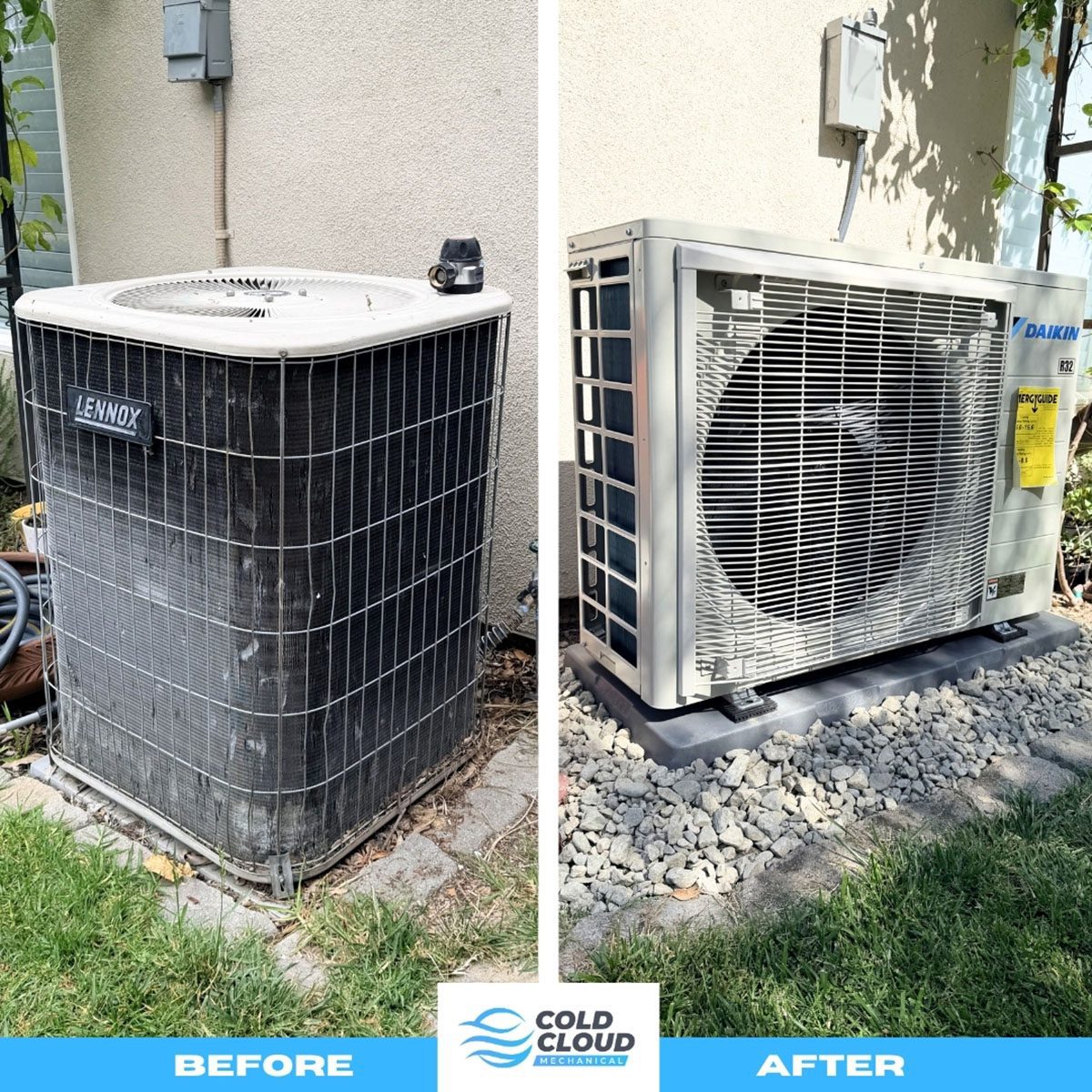Wildfire rebuild Daikin DH6 heat pump project in Altadena Before and after wildfire rebuild HVAC replacement with Daikin DH6 heat pumps in Altadena