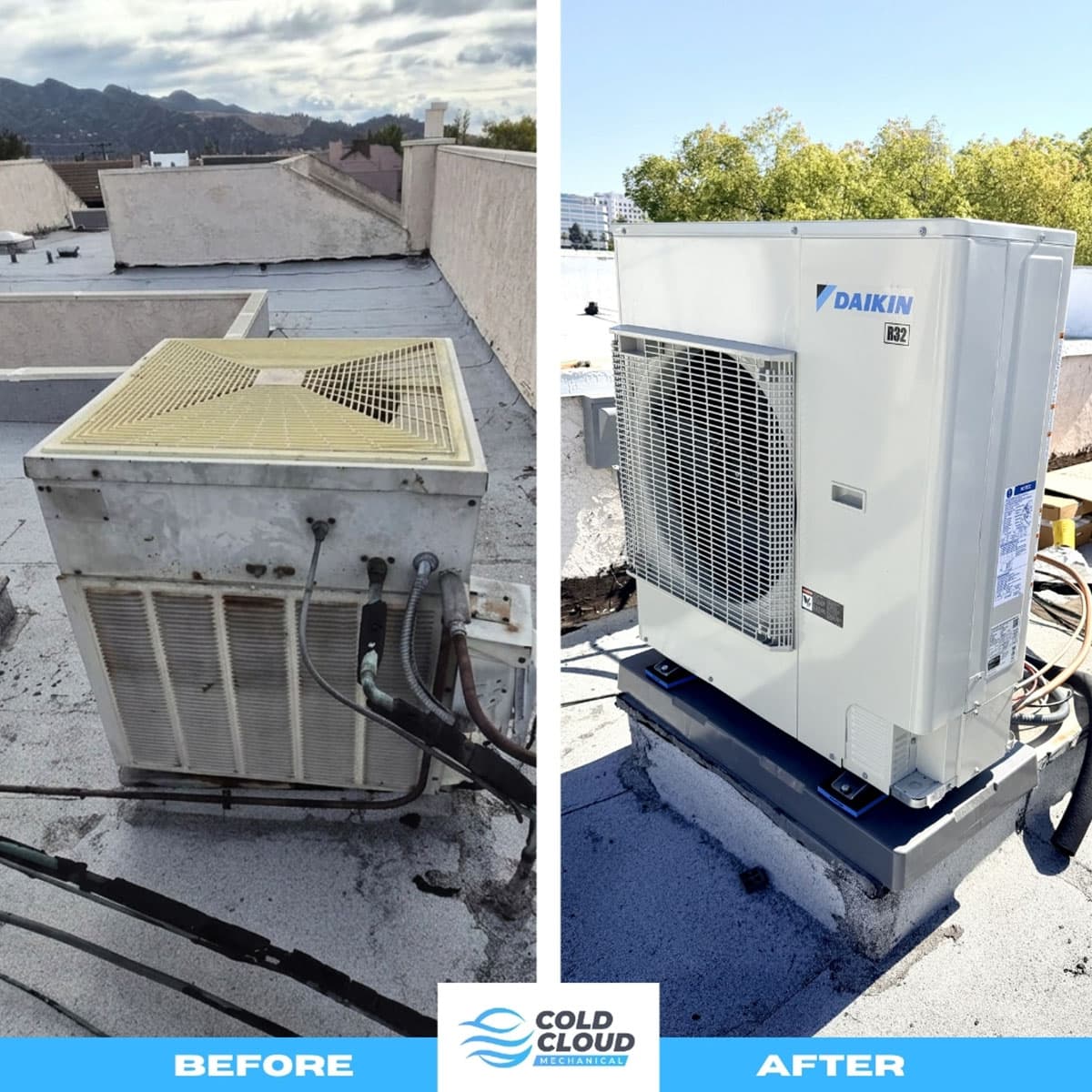 Daikin FIT DH7 heat pump replacement in Glendale 91203 Before and after Daikin FIT DH7 heat pump replacement in Glendale 91203