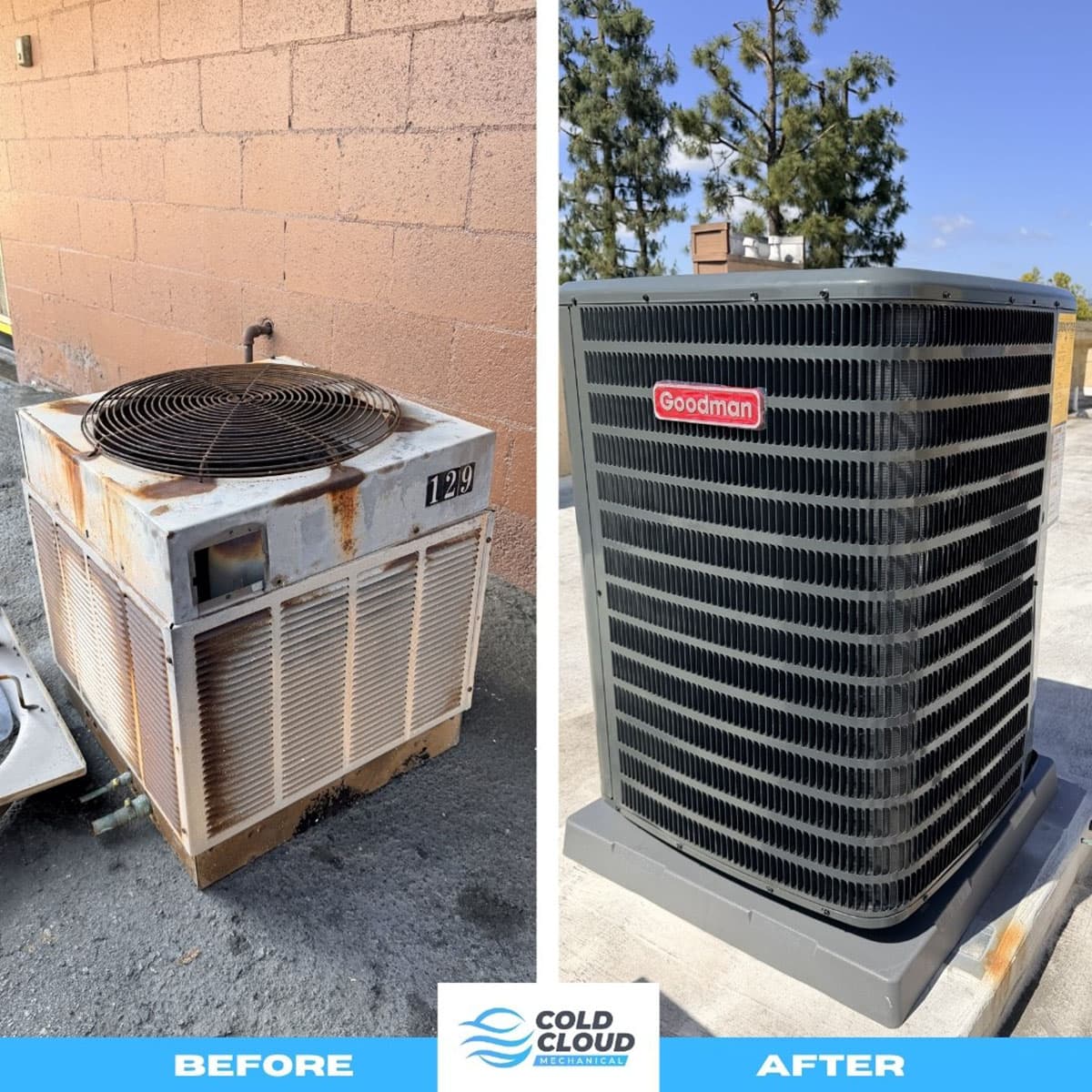 Glendale Goodman 2.5 ton heat pump before and after Before and after Goodman 2.5 ton heat pump replacement in Glendale