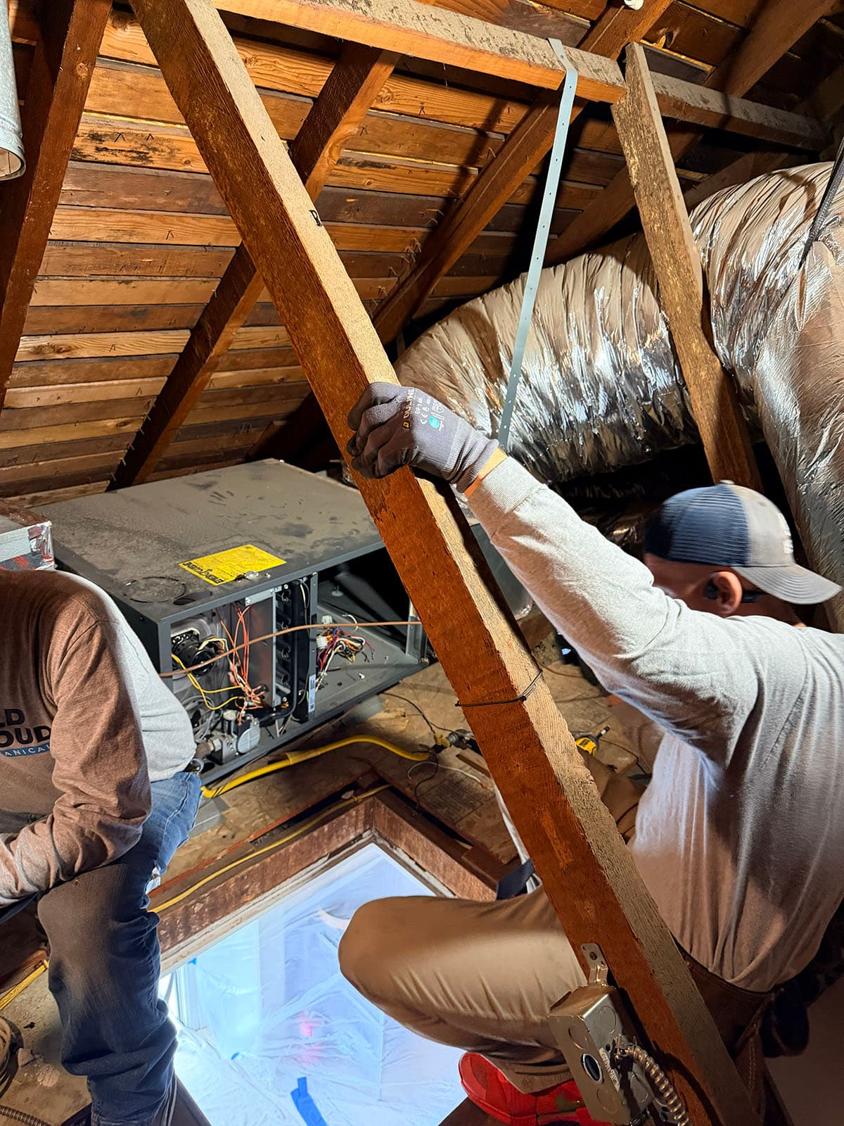 Manual D ductwork installation in attic of Alhambra home