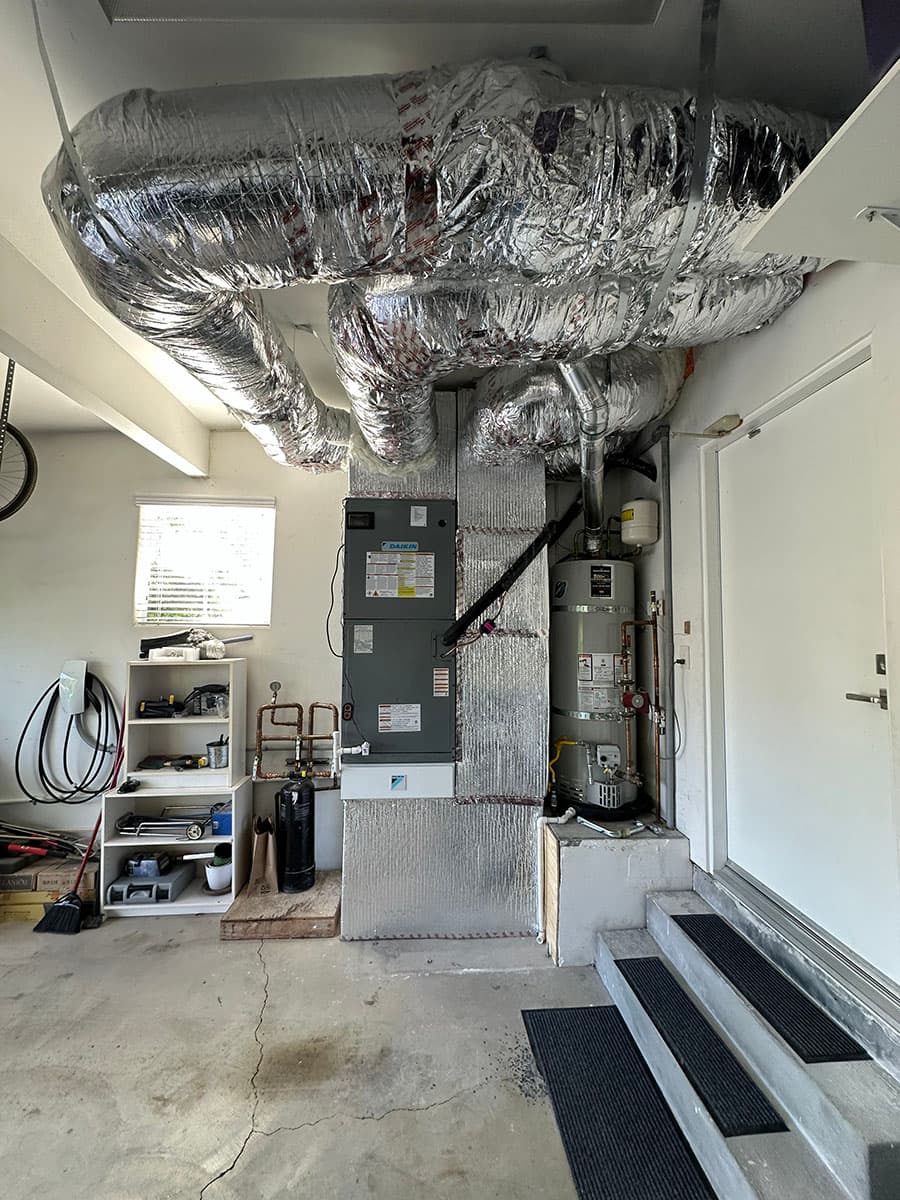 New indoor air handler and ductwork after heat pump conversion in Los Angeles
