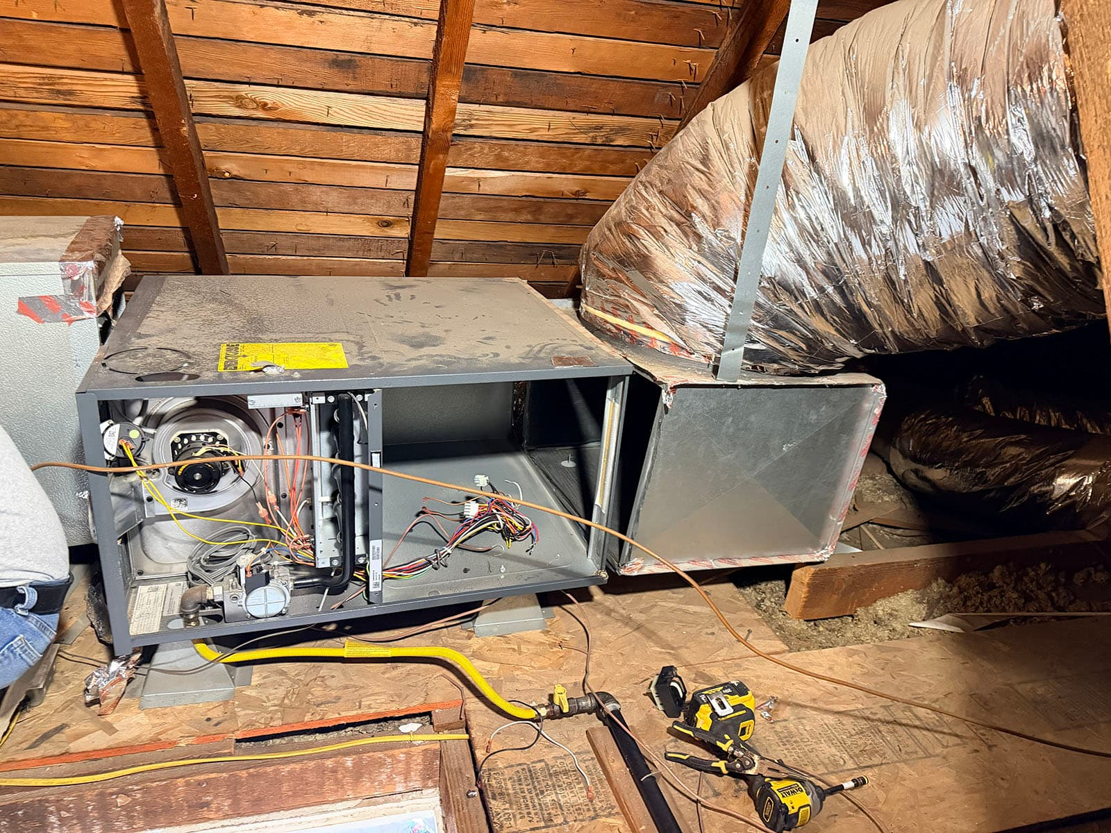 Old attic air handler before Daikin DH6 replacement