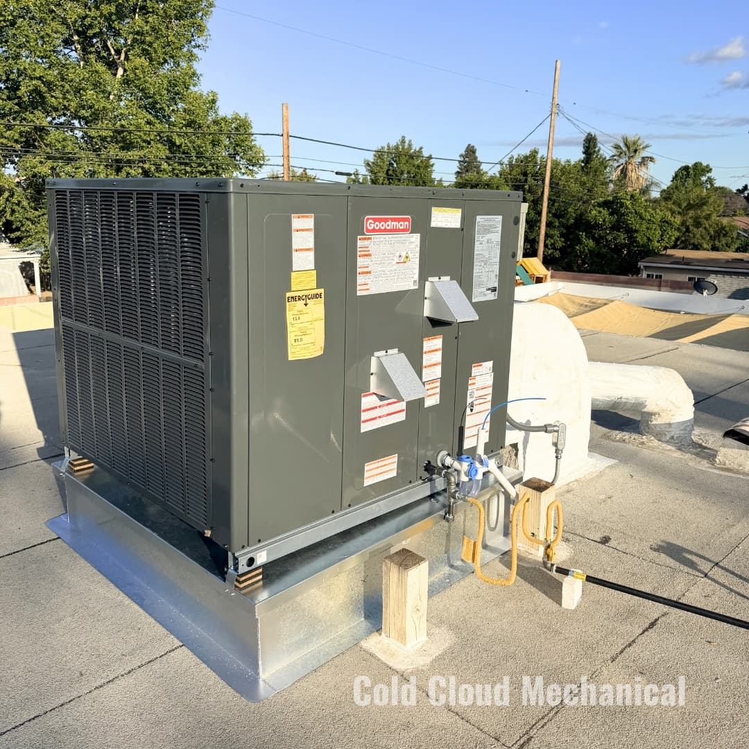 Completed Goodman rooftop package unit installation in Granada Hills 91344