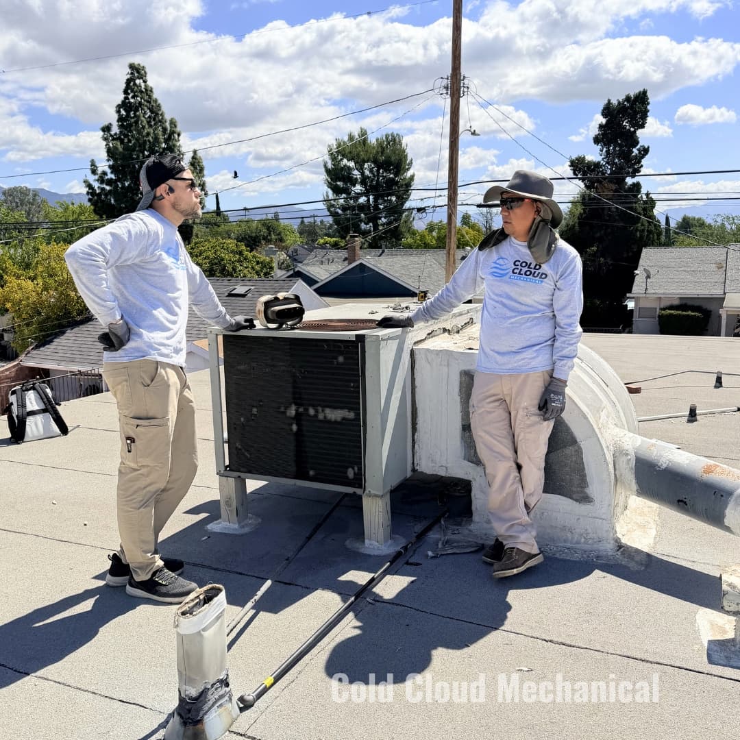 Goodman package unit final rooftop check in Granada Hills