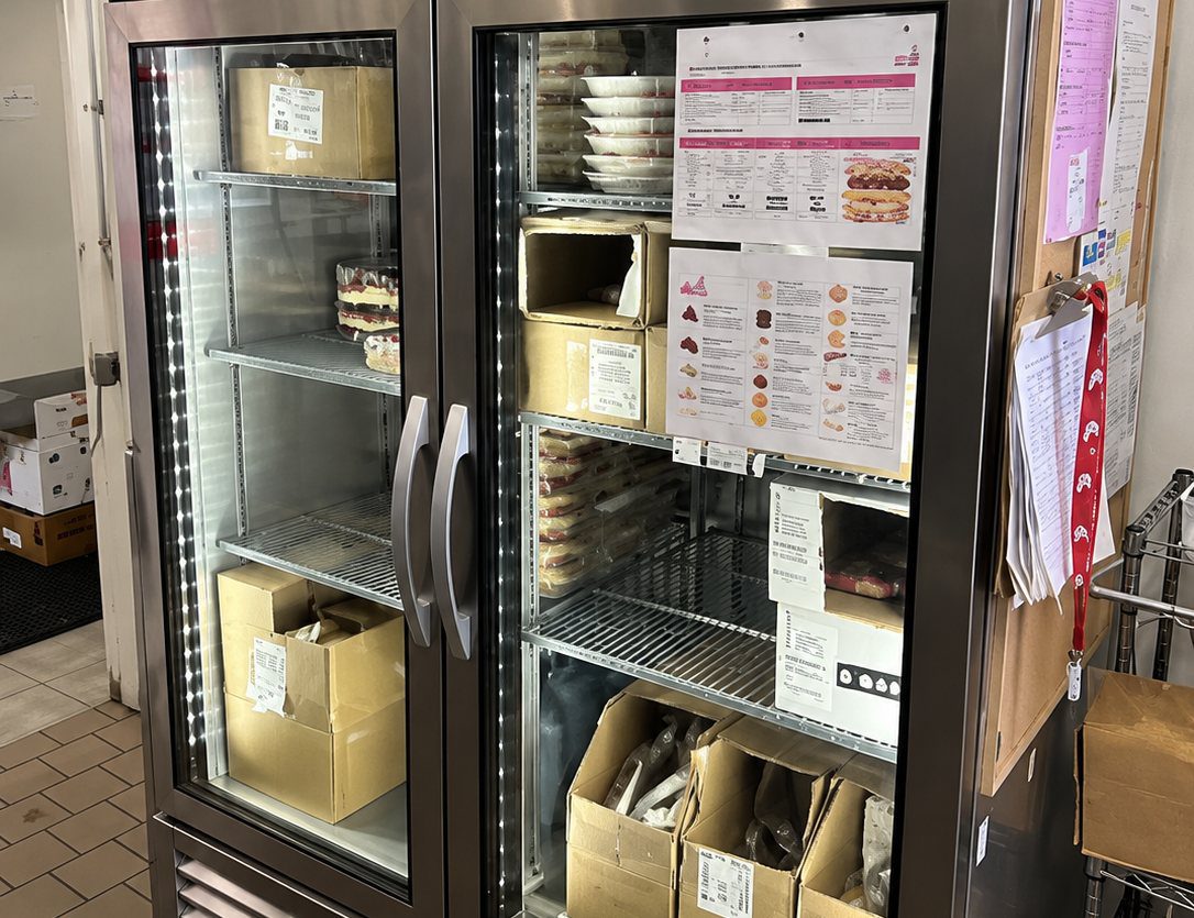 Commercial reach-in refrigerator in a bakery
