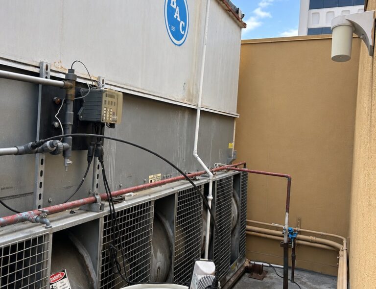 Commercial cooling tower equipment on a rooftop