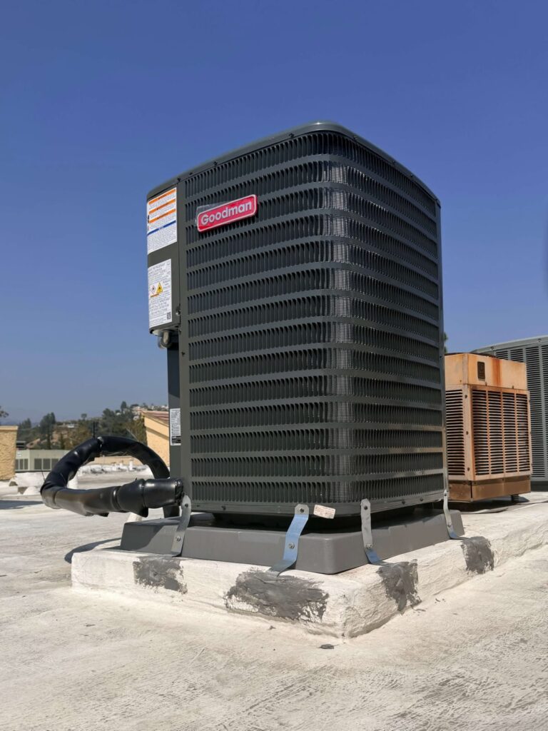 5 ton HVAC condenser unit installed on residential rooftop in Los Angeles