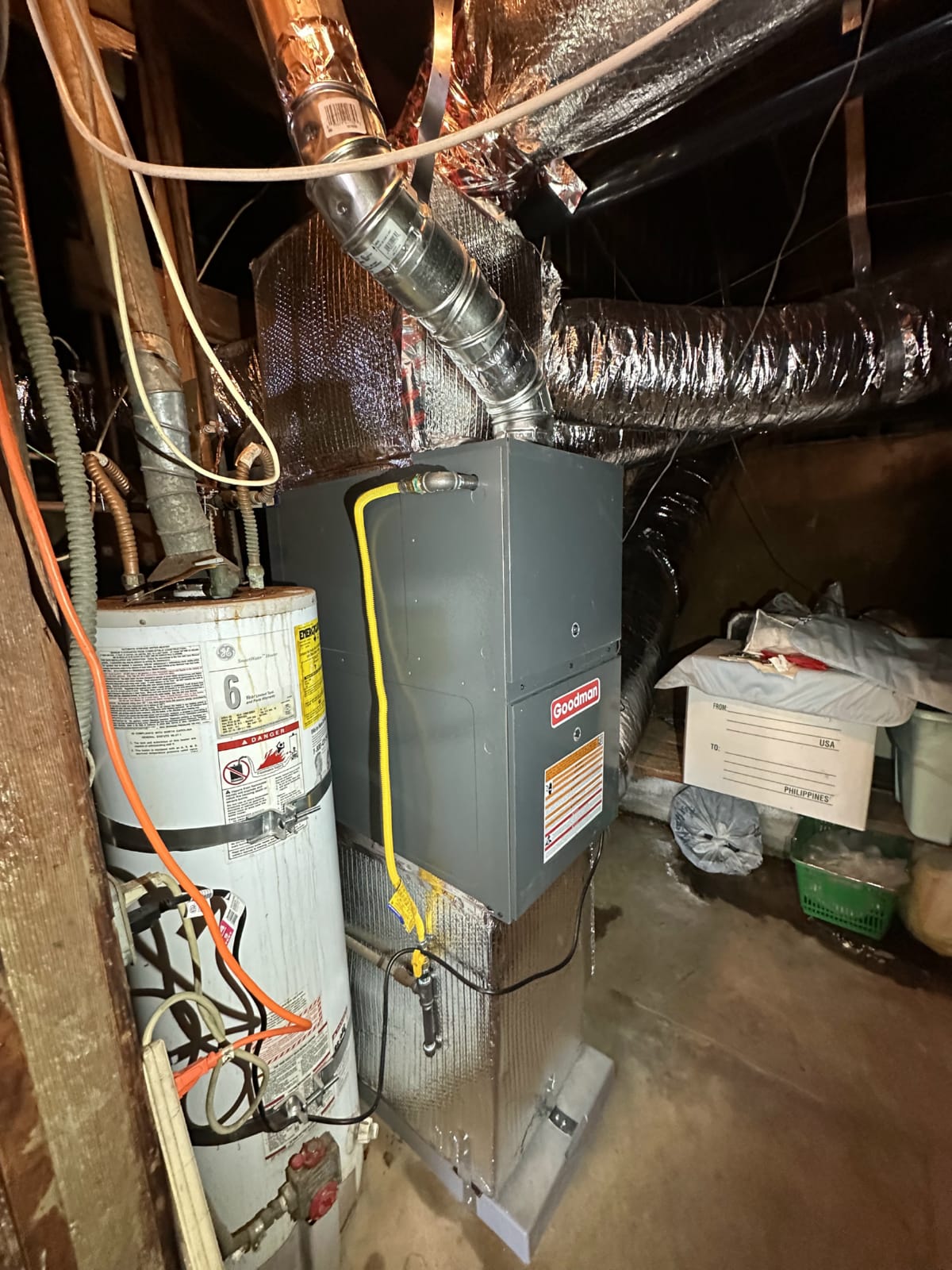 HVAC refrigerant line and electrical connections inside equipment closet